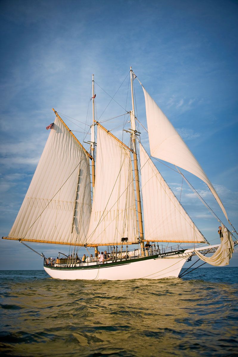 From May to October, the tall ship Appledore sails Saginaw Bay.