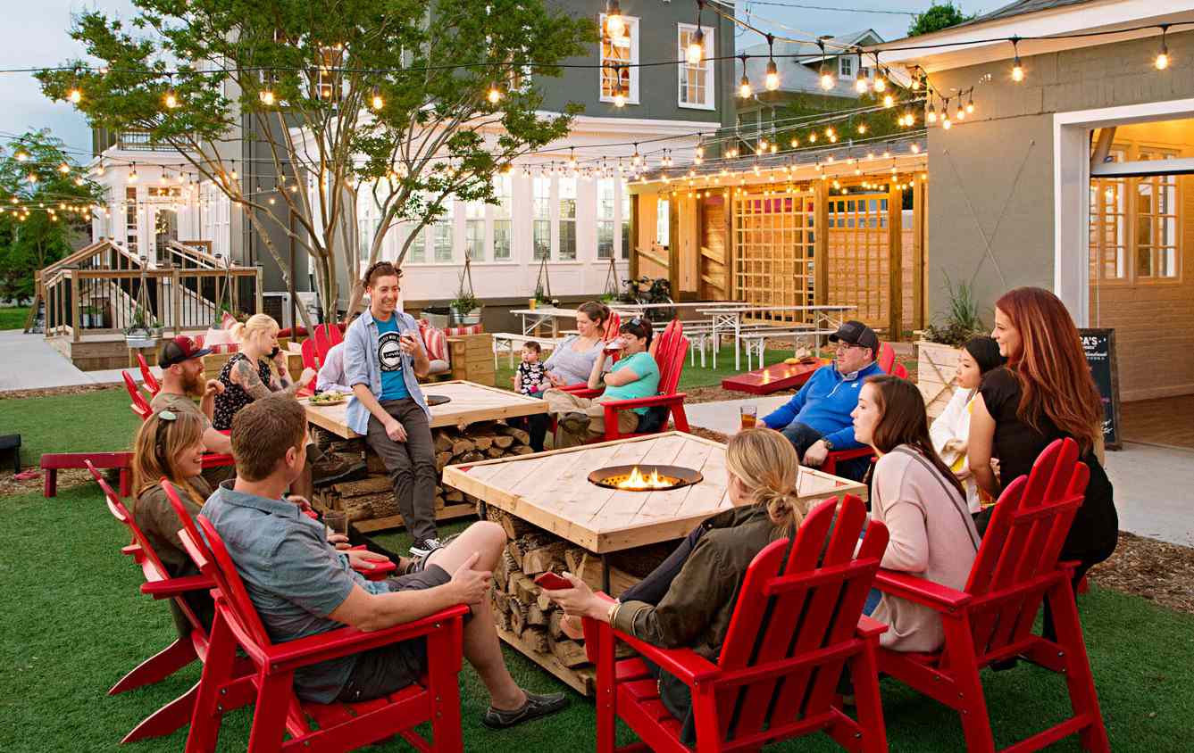 The front yard of Jeffersonville's Parlour pizzeria.