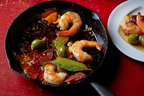 Cast-Iron Garlic Shrimp with Chorizo and Olives from chef Amy Thielen