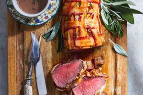 Bacon-Wrapped Beef Tenderloin with Red Wine Sauce