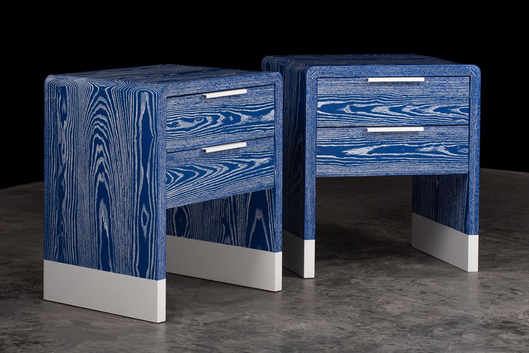 Blue side tables by Aronson Woodworks