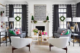 black white plaid buffalo check living room