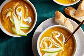 Butternut squash and apple soup in bowls