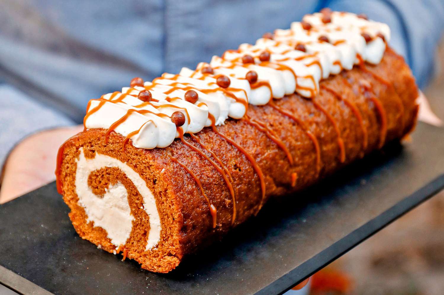 Pumpkin log cake roll at Hewn bakery