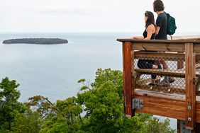 A couple at Eagle Tower in Door County, WI.