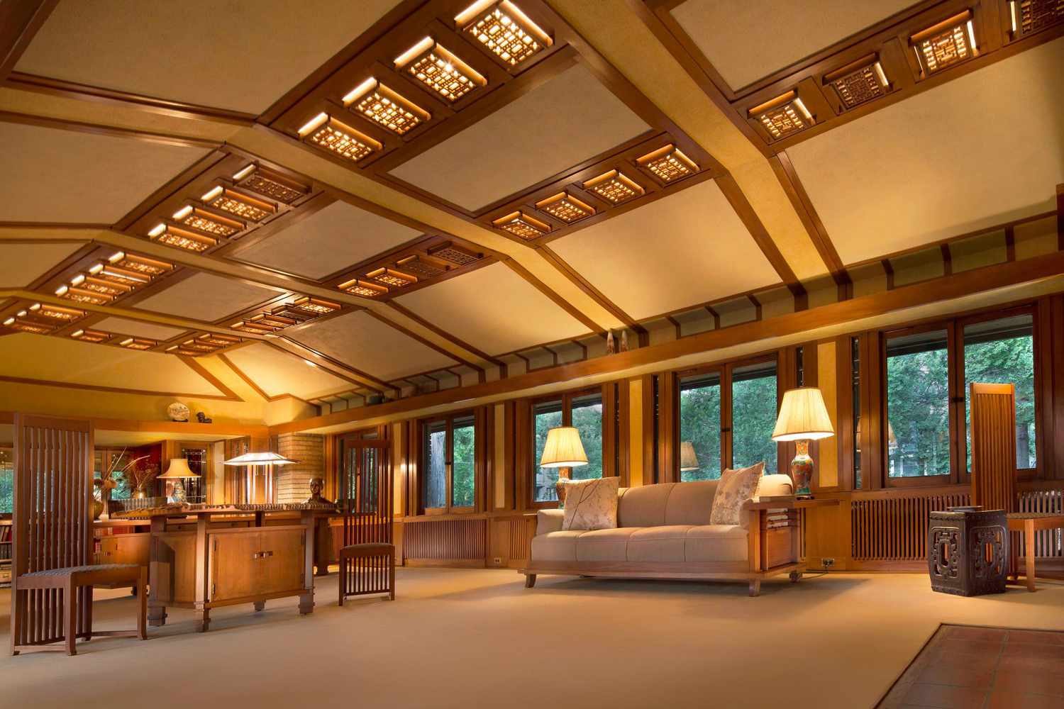 Living room of Frank Lloyd Wright-designed house in Wichita