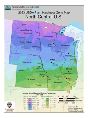 North Central region of 2023 USDA Plant Hardiness Zone Map