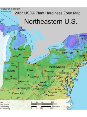 Northeastern U.S. 2023 USDA Plant Hardiness Zone Map